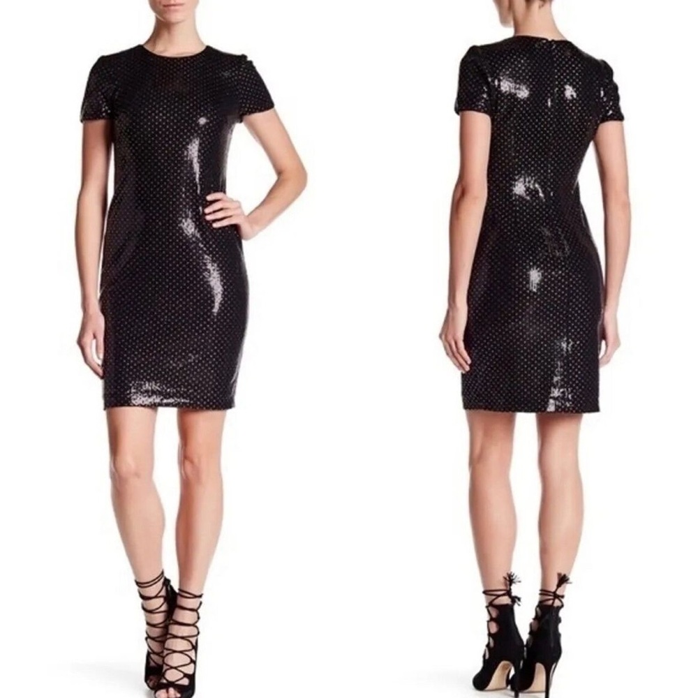 Nicole Miller Black Sequence and Gold Stud Shift Dress